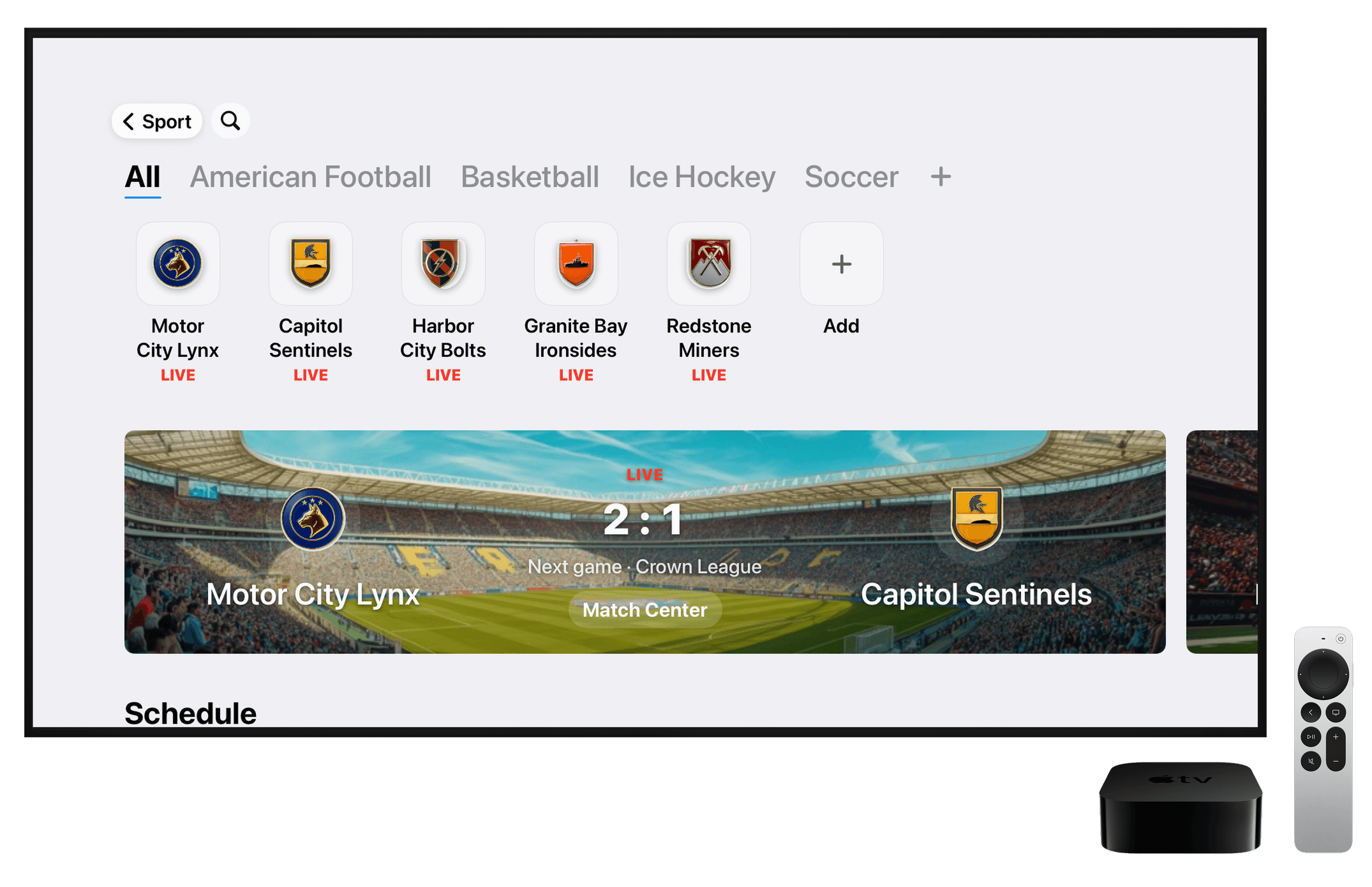 WebIPTV Sport auf dem iPhone: Spielkarten mit Live-Stand und die Wappen deiner Teams