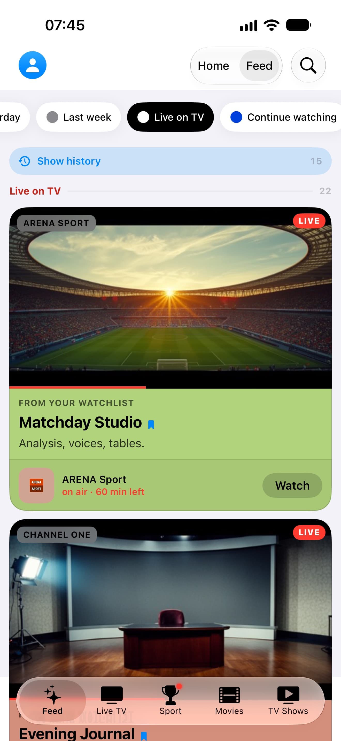 The Feed on iPhone: what’s on now, continue watching and new episodes in one stream